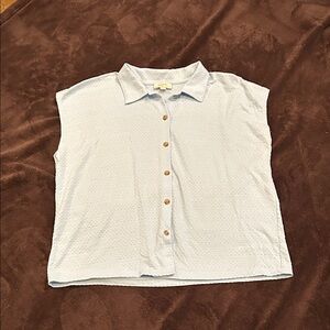 LOFT Sleeveless Light Blue Soft Cotton Button-Down Shirt